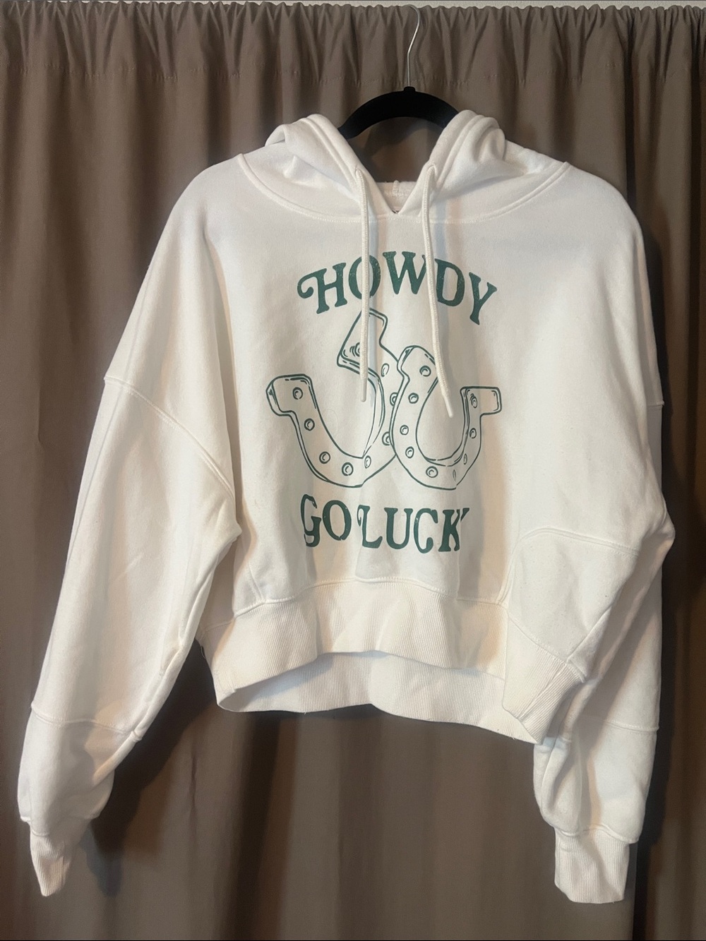 Cream "Howdy Go Luck" Graphic Hoodie Sweater